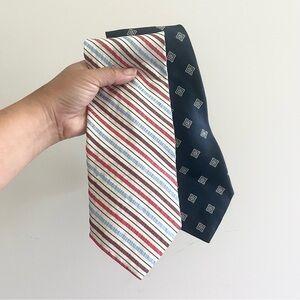 Brooks Brothers Set of 2 Silk Made in Italy Mens Ties Striped Navy Blue Diamonds